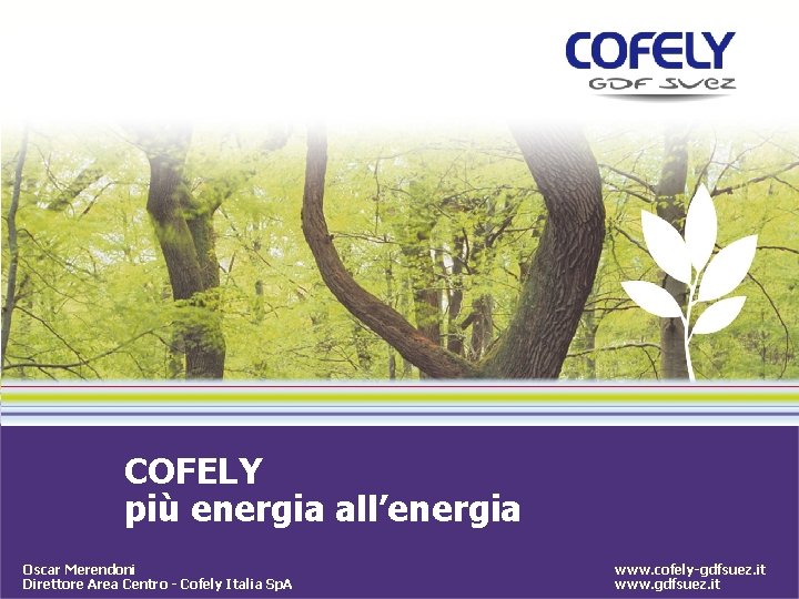 COFELY più energia all’energia Oscar Merendoni Direttore Area Centro - Cofely Italia Sp. A