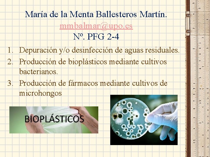 María de la Menta Ballesteros Martín. mmbalmar@upo. es Nº. PFG 2 -4 1. Depuración