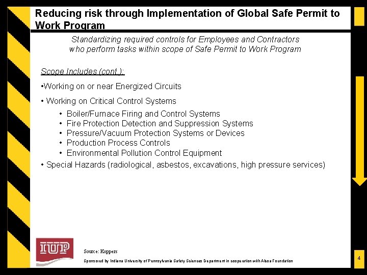 Reducing risk through Implementation of Global Safe Permit to Work Program Standardizing required controls