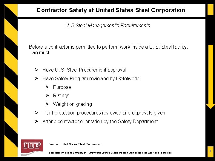 Contractor Safety at United States Steel Corporation U. S Steel Management's Requirements Before a