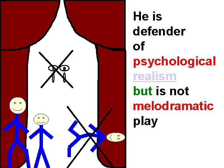 He is defender of psychological realism but is not melodramatic play 