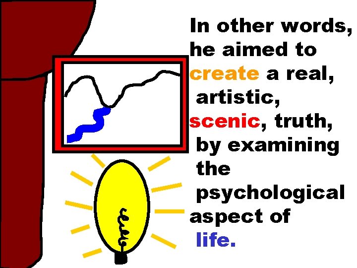 In other words, he aimed to create a real, artistic, scenic, truth, by examining