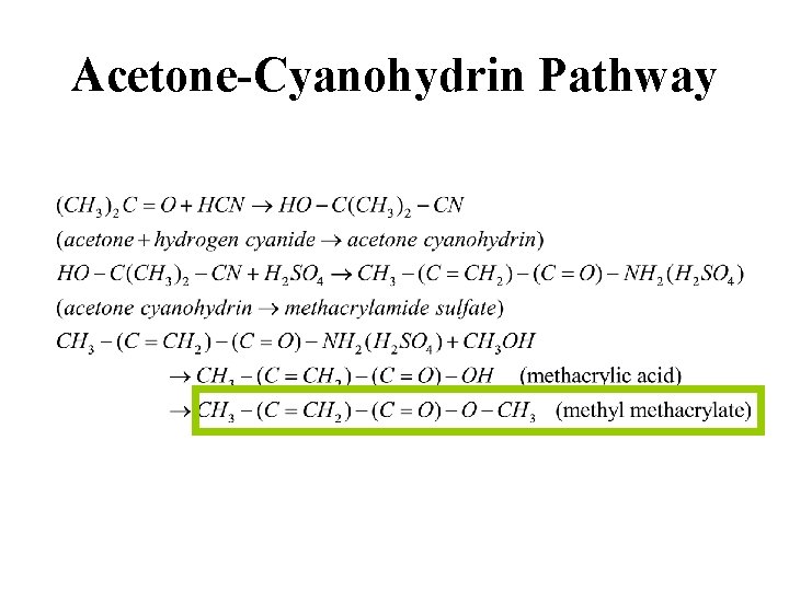 Acetone-Cyanohydrin Pathway Acetone-Cyanohydrin Pathway