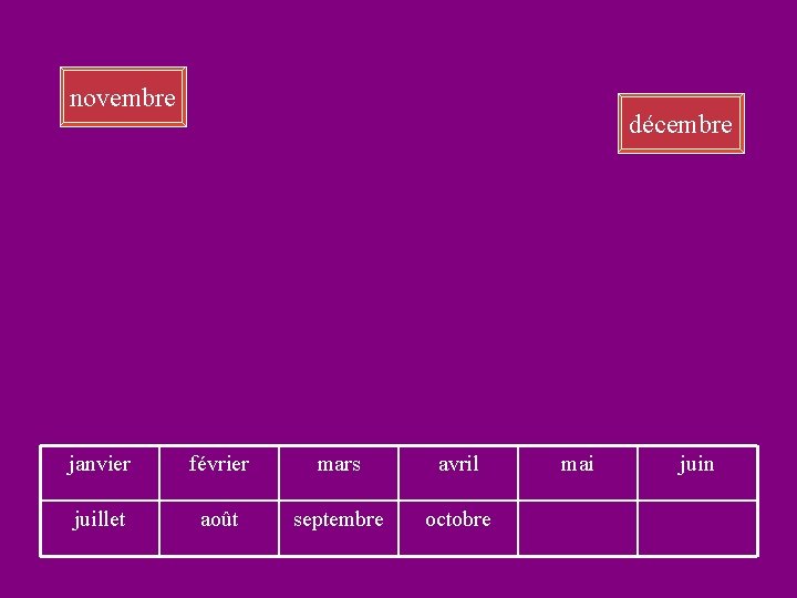 novembre décembre janvier février mars avril juillet août septembre octobre mai juin 