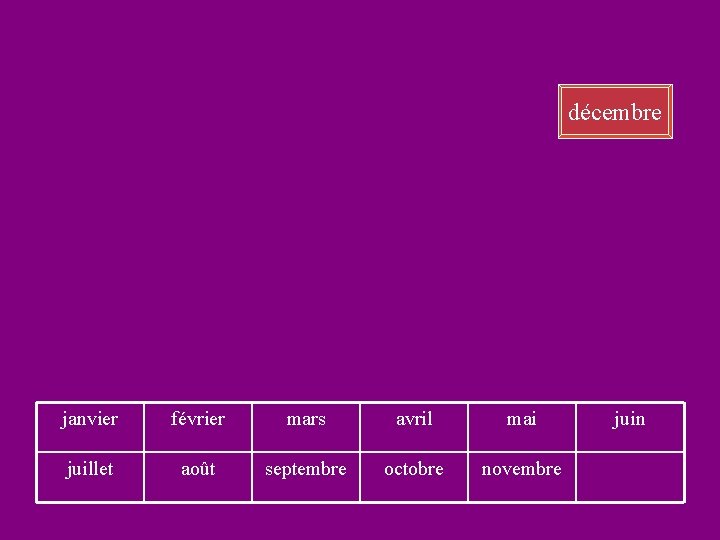 décembre janvier février mars avril mai juillet août septembre octobre novembre juin 