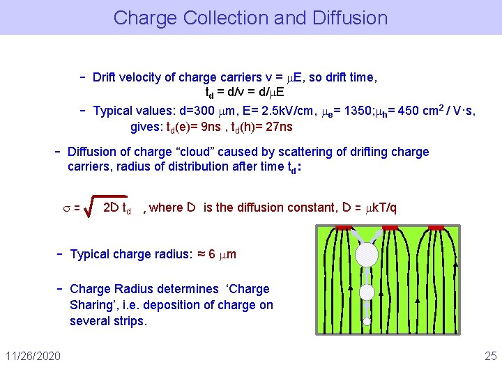 Charge Collection and Diffusion – Drift velocity of charge carriers v = E, so