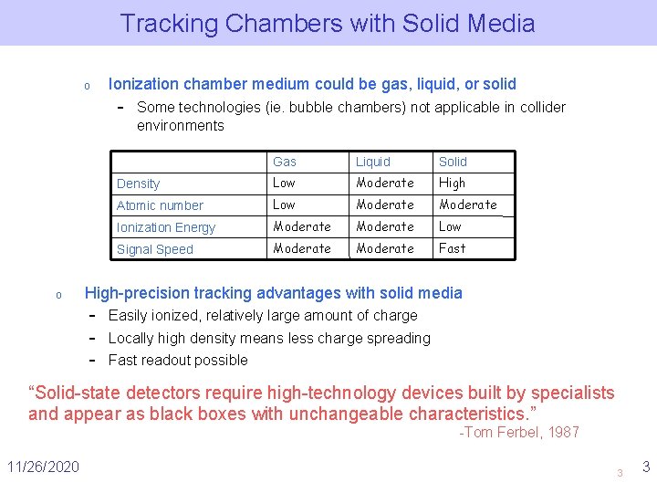 Tracking Chambers with Solid Media o Ionization chamber medium could be gas, liquid, or