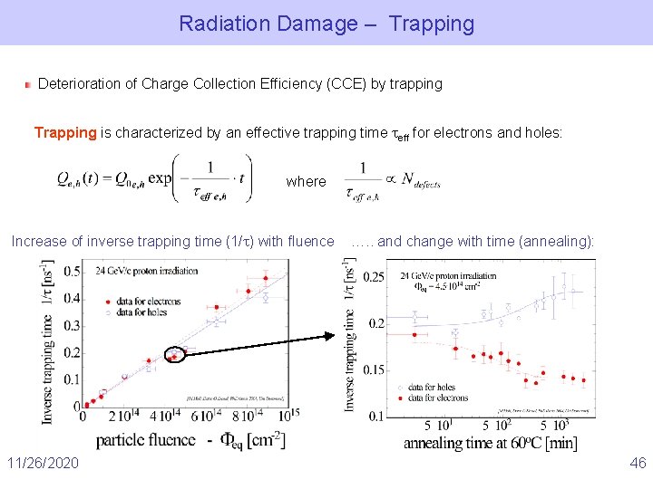 Radiation Damage – Trapping Deterioration of Charge Collection Efficiency (CCE) by trapping Trapping is
