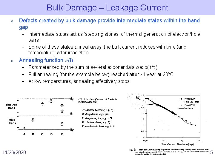 Bulk Damage – Leakage Current o Defects created by bulk damage provide intermediate states