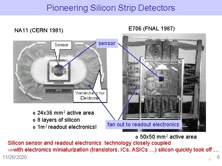 Pioneering Silicon Strip Detectors E 706 (FNAL 1987) NA 11 (CERN 1981) sensor o