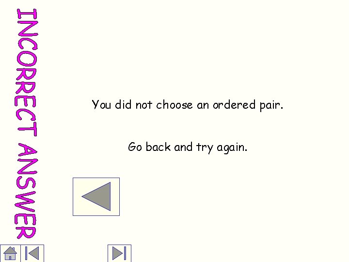 You did not choose an ordered pair. Go back and try again. 