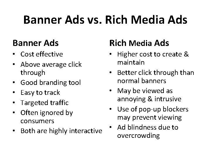 Banner Ads vs. Rich Media Ads Banner Ads Rich Media Ads • Cost effective Banner Ads vs. Rich Media Ads Banner Ads Rich Media Ads • Cost effective
