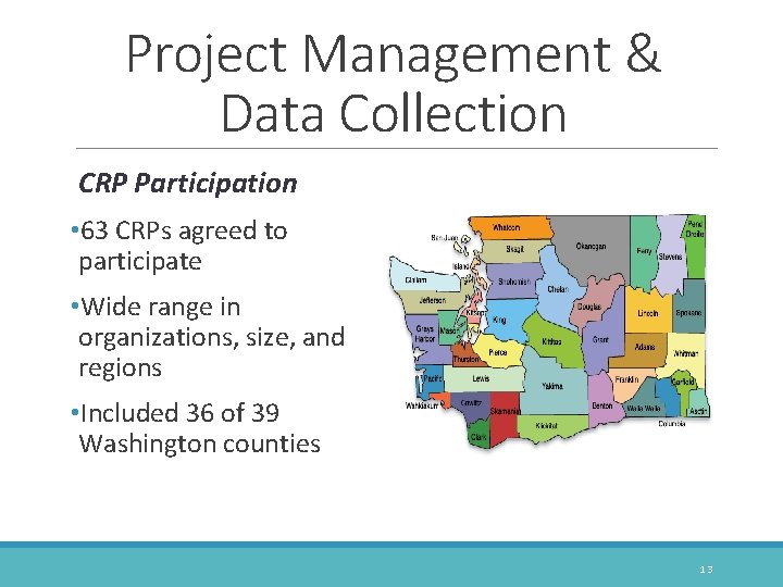 Project Management & Data Collection CRP Participation • 63 CRPs agreed to participate •