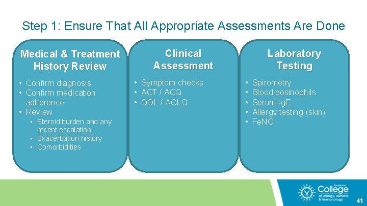 Step 1: Ensure That All Appropriate Assessments Are Done Medical & Treatment History Review