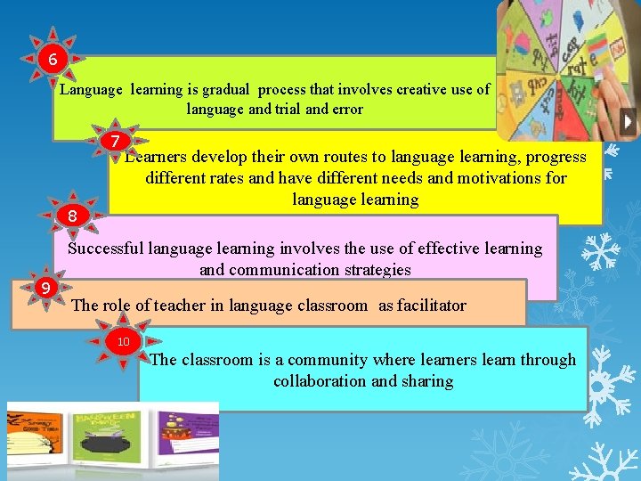 6 Language learning is gradual process that involves creative use of language and trial