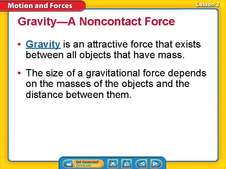 Gravity—A Noncontact Force • Gravity is an attractive force that exists between all objects