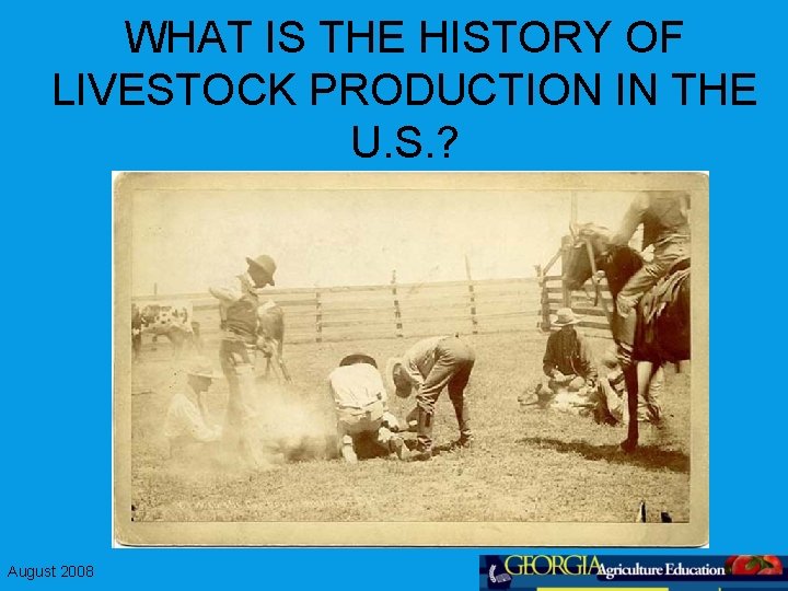 WHAT IS THE HISTORY OF LIVESTOCK PRODUCTION IN THE U. S. ? August 2008