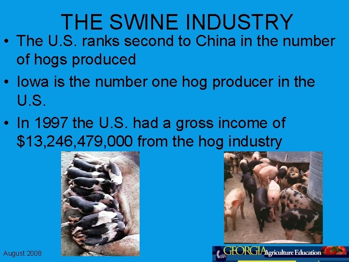 THE SWINE INDUSTRY • The U. S. ranks second to China in the number