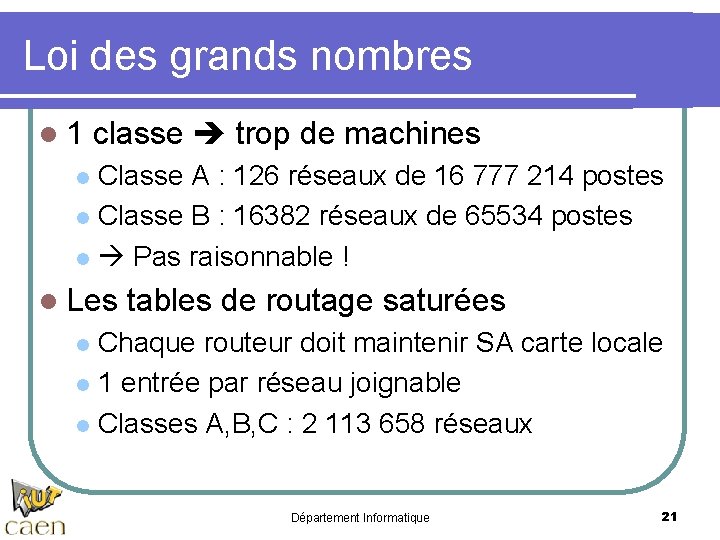 Loi des grands nombres l 1 classe trop de machines Classe A : 126