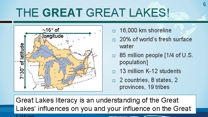 THE GREAT LAKES! 7 o 30” of latitude ~16 o of longitude 16, 000