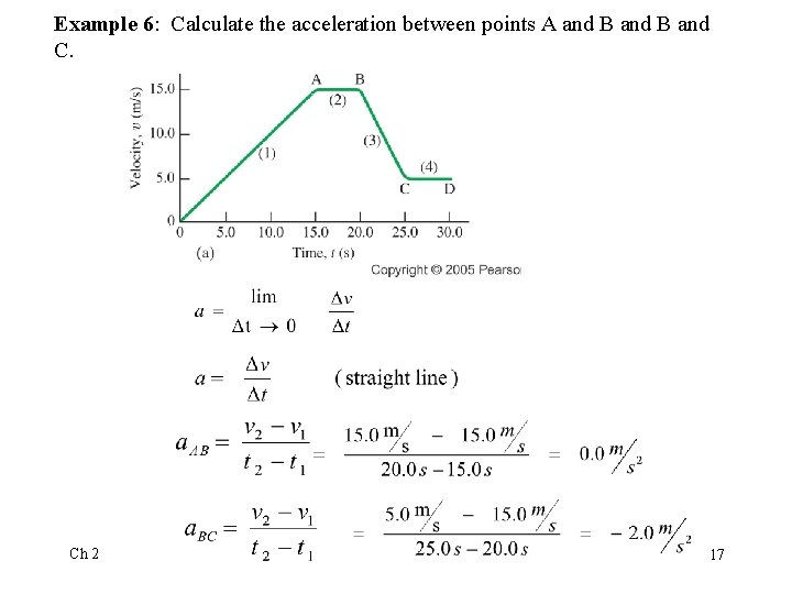 Example 6: Calculate the acceleration between points A and B and C. Ch 2