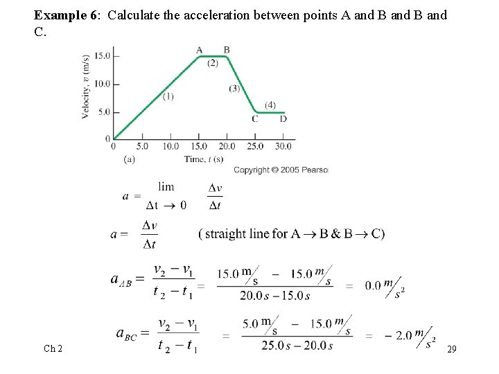 Example 6: Calculate the acceleration between points A and B and C. Ch 2