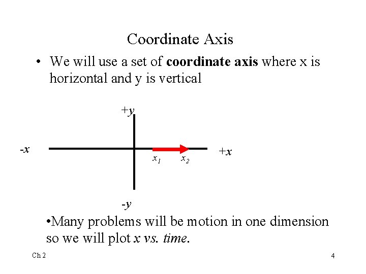 Coordinate Axis • We will use a set of coordinate axis where x is