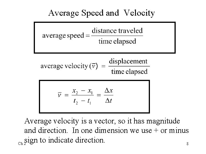 Average Speed and Velocity Average velocity is a vector, so it has magnitude and