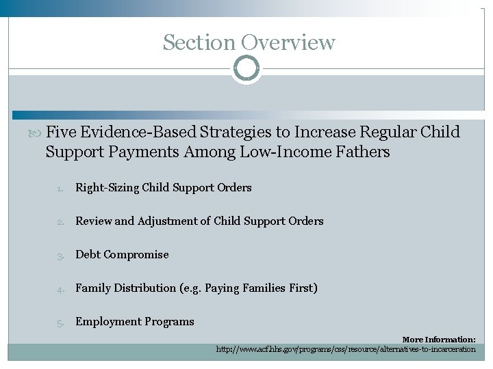Section Overview Five Evidence-Based Strategies to Increase Regular Child Support Payments Among Low-Income Fathers