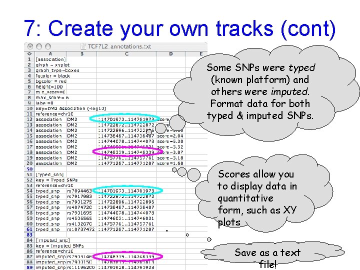 7: Create your own tracks (cont) Some SNPs were typed (known platform) and others