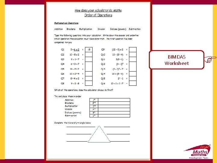 BIMDAS Worksheet 