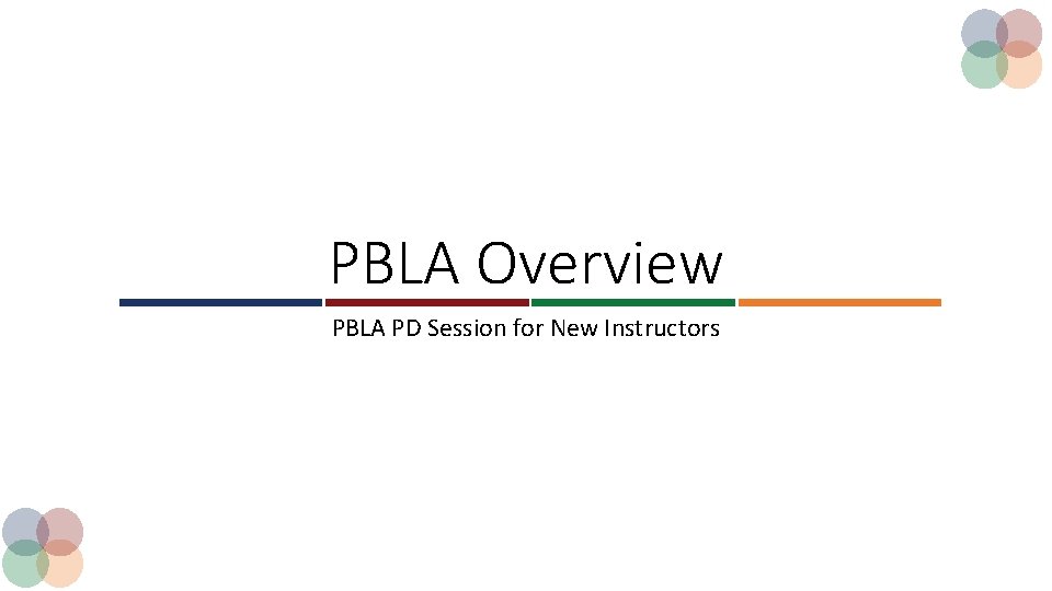 PBLA Overview PBLA PD Session for New Instructors 