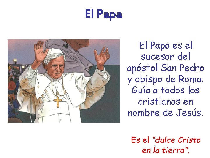 El Papa es el sucesor del apóstol San Pedro y obispo de Roma. Guía