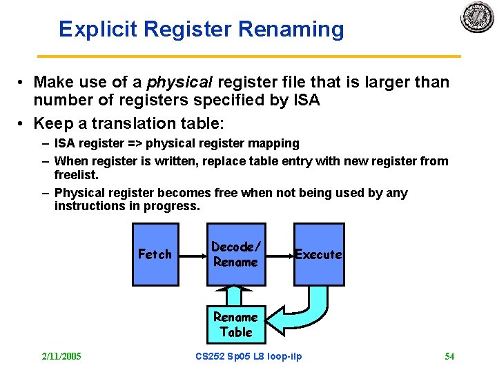 Explicit Register Renaming • Make use of a physical register file that is larger