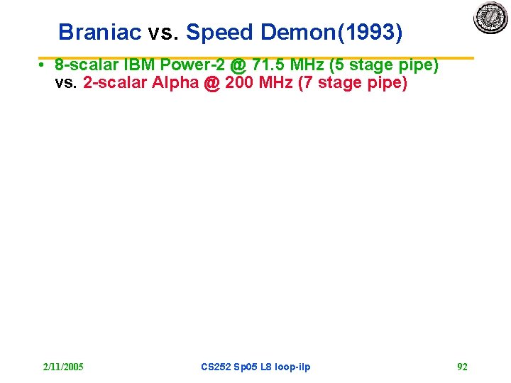 Braniac vs. Speed Demon(1993) • 8 -scalar IBM Power-2 @ 71. 5 MHz (5