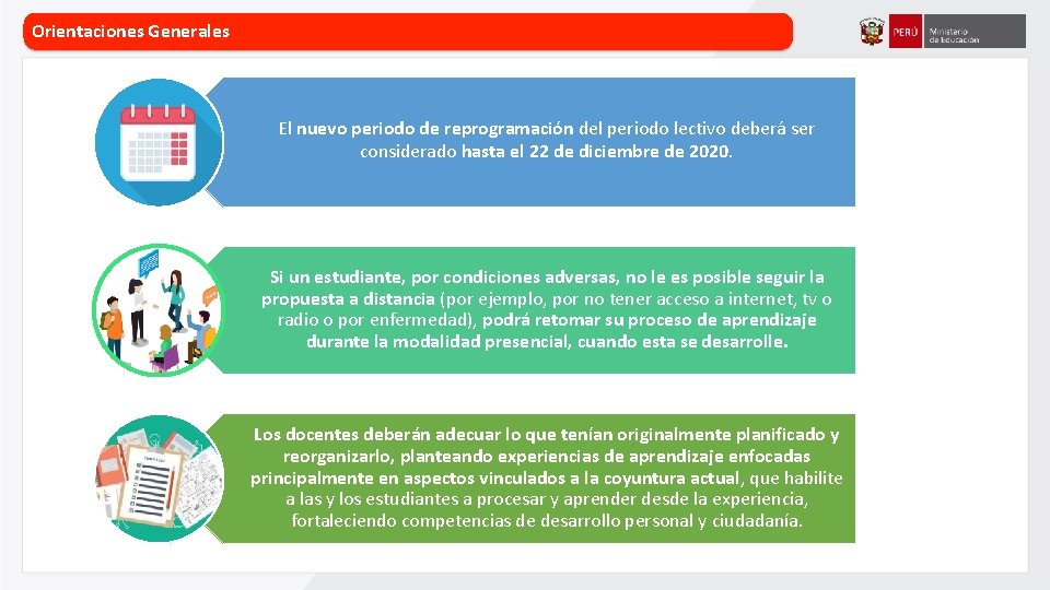 Orientaciones Generales El nuevo periodo de reprogramación del periodo lectivo deberá ser considerado hasta