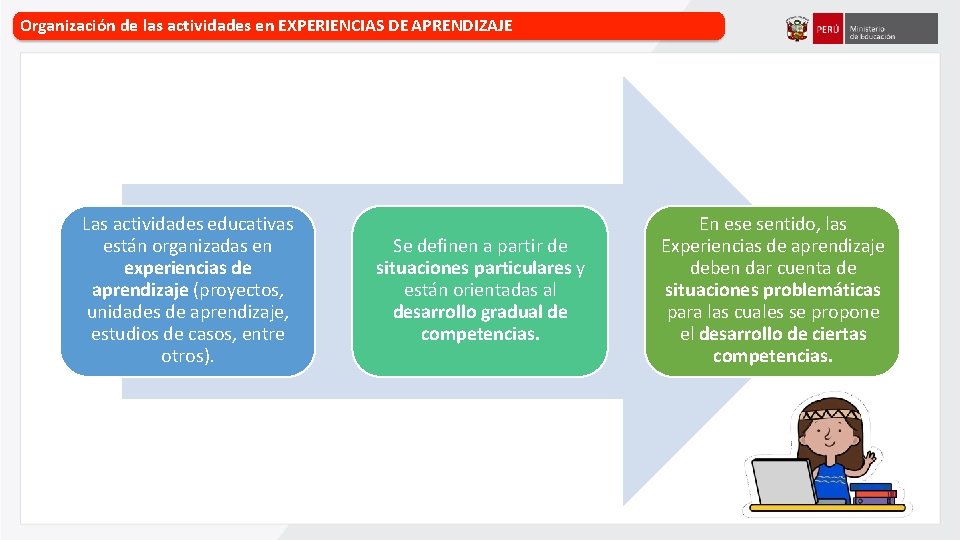 Organización de las actividades en EXPERIENCIAS DE APRENDIZAJE Las actividades educativas están organizadas en