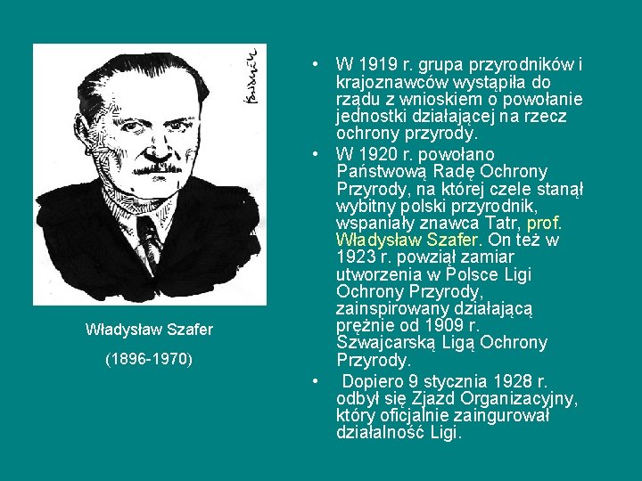 Władysław Szafer (1896 -1970) • W 1919 r. grupa przyrodników i krajoznawców wystąpiła do