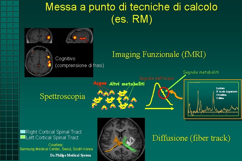 Messa a punto di tecniche di calcolo (es. RM) Cognitivo (comprensione di frasi) Imaging Messa a punto di tecniche di calcolo (es. RM) Cognitivo (comprensione di frasi) Imaging