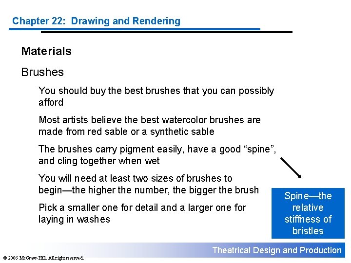 Chapter 22: Drawing and Rendering Materials Brushes You should buy the best brushes that