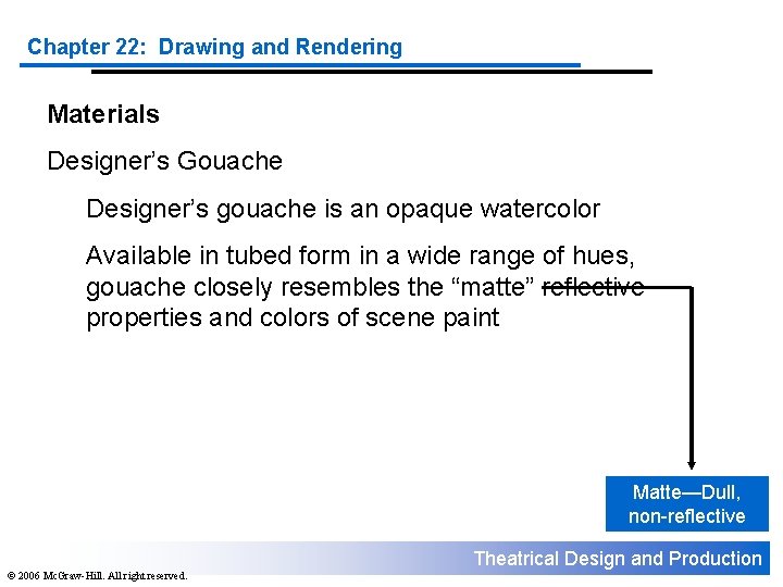 Chapter 22: Drawing and Rendering Materials Designer’s Gouache Designer’s gouache is an opaque watercolor