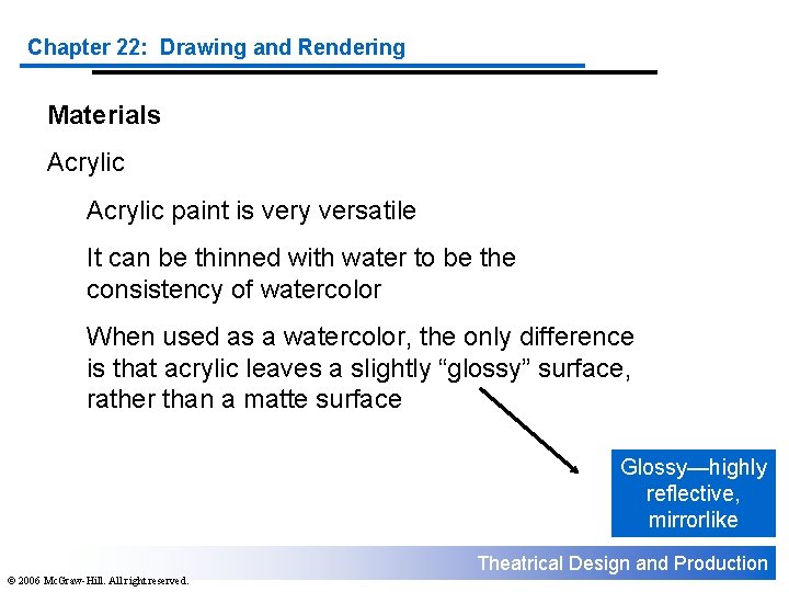 Chapter 22: Drawing and Rendering Materials Acrylic paint is very versatile It can be