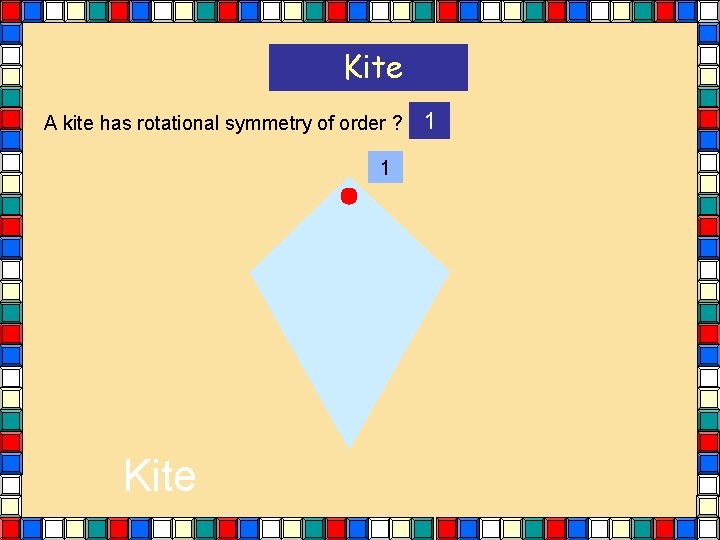 Kite A kite has rotational symmetry of order ? 1 Kite 1 Kite A kite has rotational symmetry of order ? 1 Kite 1