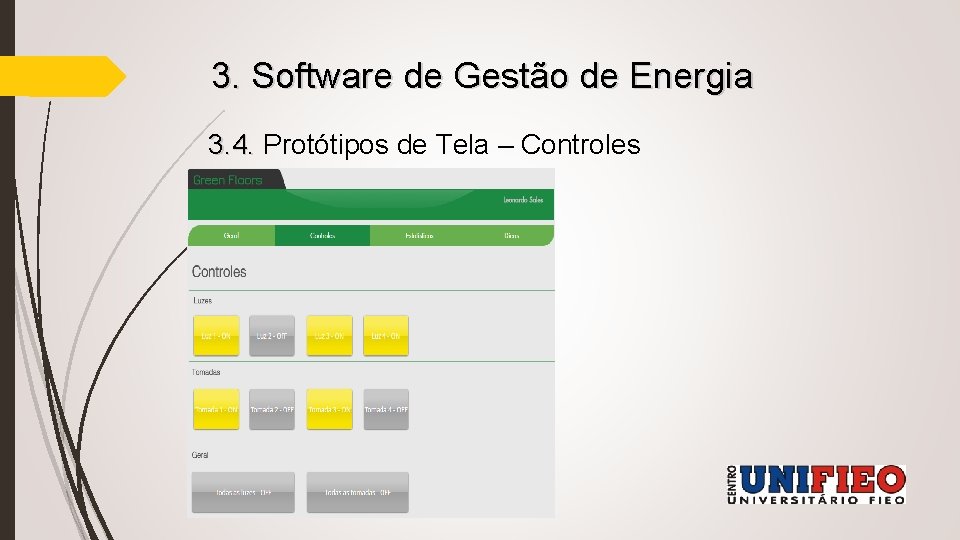 3. Software de Gestão de Energia 3. 4. Protótipos de Tela – Controles 
