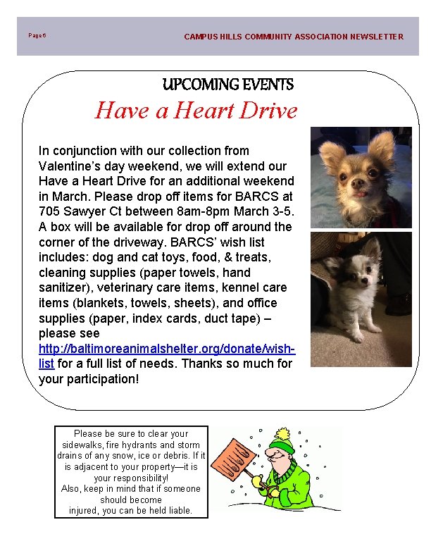 Page 6 CAMPUS HILLS COMMUNITY ASSOCIATION NEWSLETTER UPCOMING EVENTS Have a Heart Drive In
