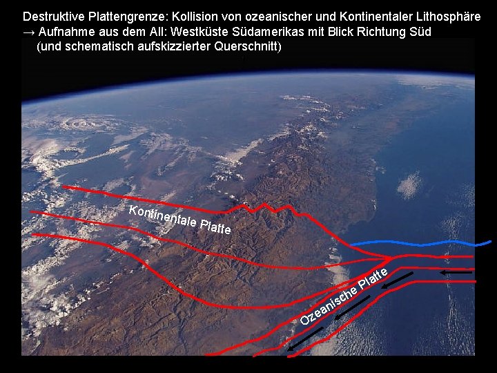 Destruktive Plattengrenze: Kollision von ozeanischer und Kontinentaler Lithosphäre → Aufnahme aus dem All: Westküste