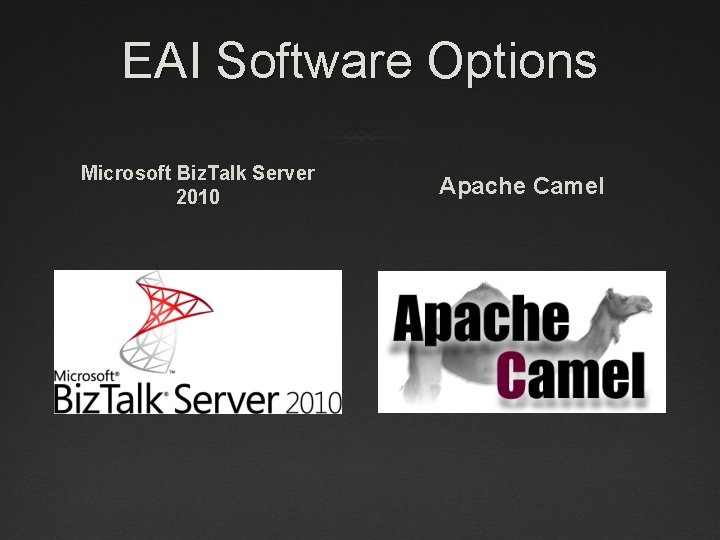EAI Software Options Microsoft Biz. Talk Server 2010 Apache Camel 