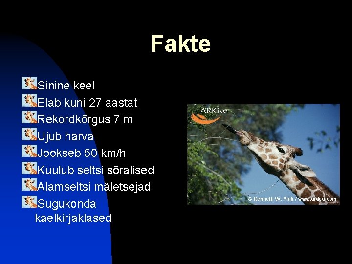 Fakte Sinine keel Elab kuni 27 aastat Rekordkõrgus 7 m Ujub harva Jookseb 50