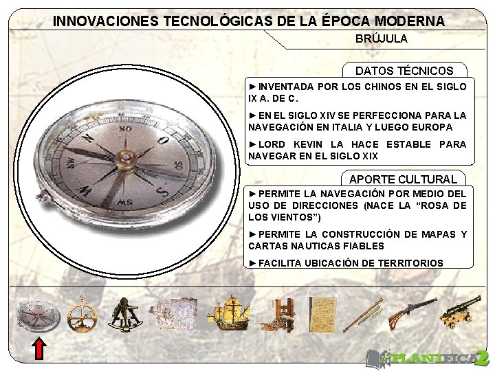 INNOVACIONES TECNOLÓGICAS DE LA ÉPOCA MODERNA BRÚJULA DATOS TÉCNICOS ►INVENTADA POR LOS CHINOS EN