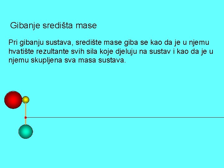 Gibanje središta mase Pri gibanju sustava, središte mase giba se kao da je u